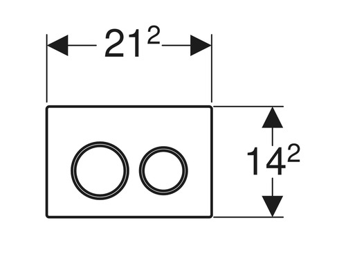 Teknisk ritning av en manöverplatta med måtten 21,2 x 14,2 cm.