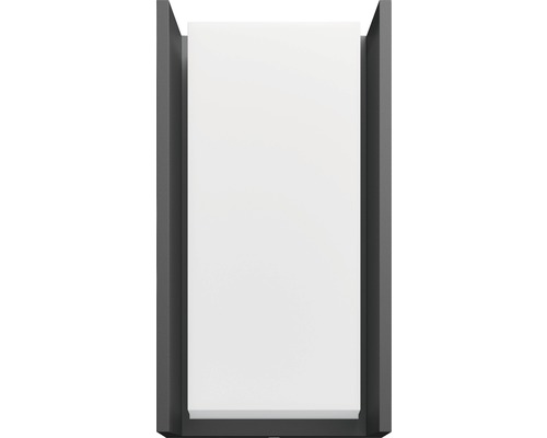 Vägglampa med rektangulär, vit skärm och grå ram