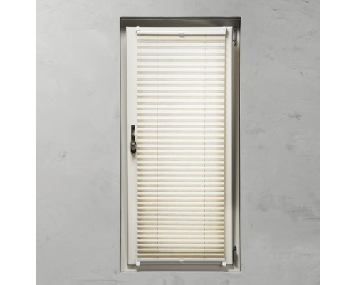 Vy över ett fönster med plisségardin