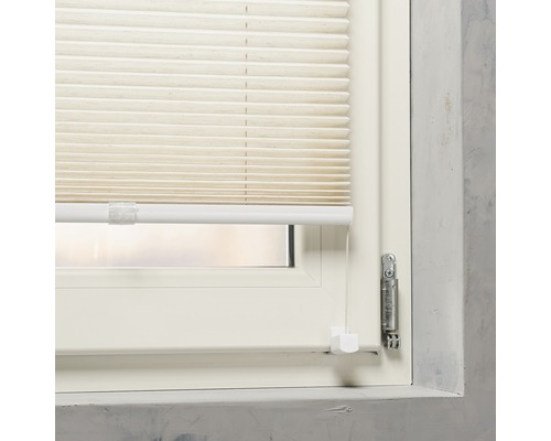 Fönster med plisségardin för ljusreglering och avskildhet.