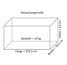 Förpackningsstorlek: längd 132,5 cm, bredd 76,5 cm, höjd 22 cm, vikt 19 kg