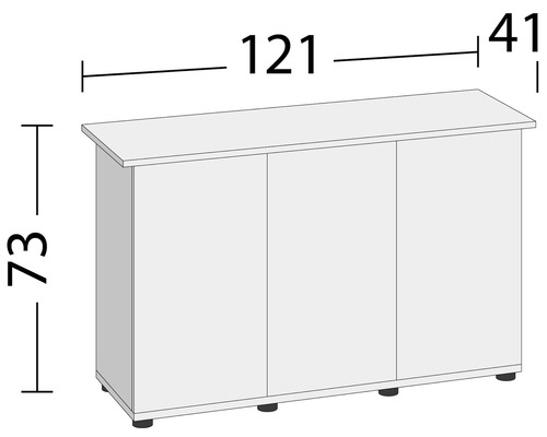 Illustration av ett underskåp med tre dörrar och måttangivelser