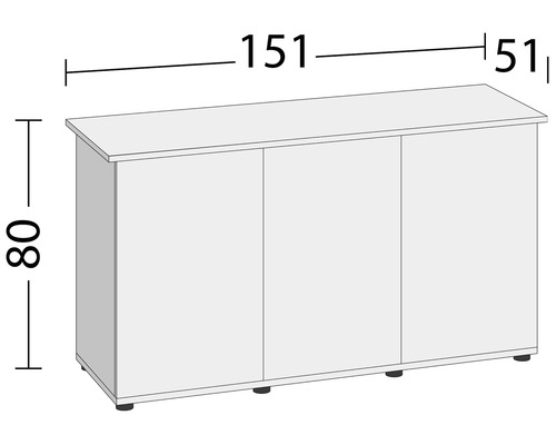 Skåp med tre dörrar och måtten 151 gånger 51 gånger 80 centimeter.