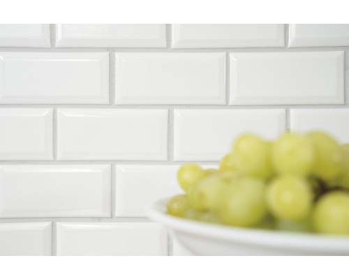 Väggplattor i tunnelbanedesign med skål vindruvor