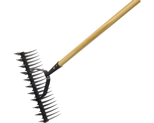 Trädgårdsräfsa med träskaft och metalltänder