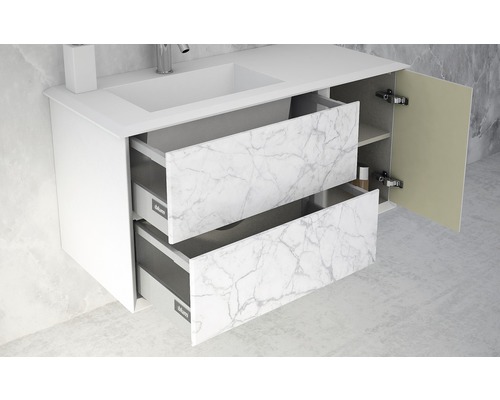 Tvättställsskåp med lådor och skåpdörr