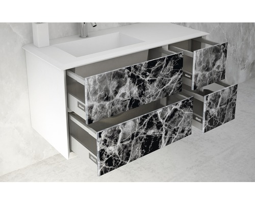 Tvättställsskåp med lådor i marmorlook