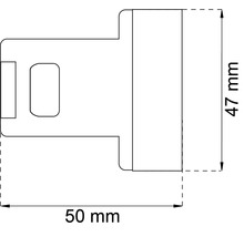 Teknisk ritning med produktens mått: 47 mm hög och 50 mm bred.
