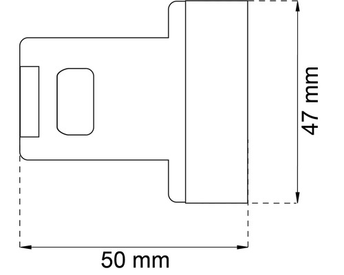 Teknisk ritning med produktens mått: 47 mm hög och 50 mm bred.