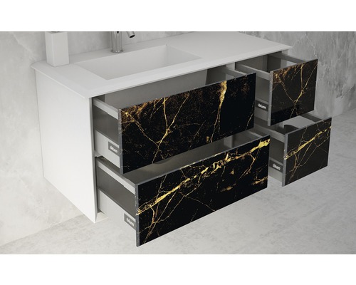 Tvättställsskåp med öppet utdrag och marmorlook