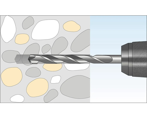 Borrmaskin med betongborr som borrar i en betongvägg.