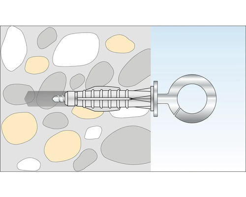 Illustration av en tungt plugg med ringskruv i en stenmur