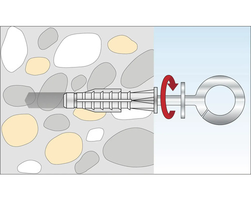 Illustration av en fästteknik med ringögla i en vägg