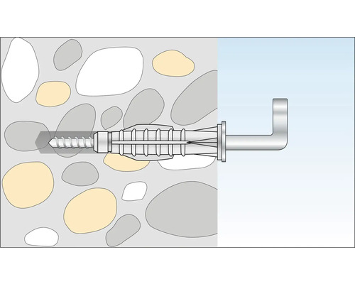Illustration av en pluggmontering i en stenmur med en krok