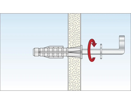 Illustration av en pluggmontering med skruv i en vägg