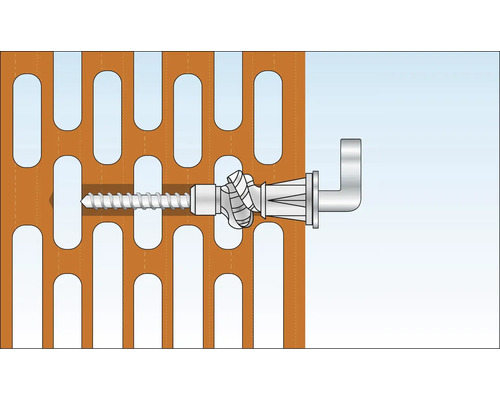 Fästning av en byggkomponent med skruv och plugg i en perforerad sten