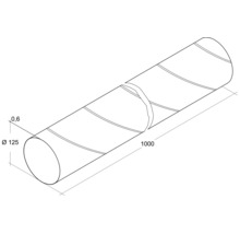 Ritning av ett rör med en diameter på 125 mm, en väggtjocklek på 0,6 mm och en längd på 1000 mm
