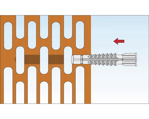 Illustration av en pluggfixering i en perforerad tegelsten