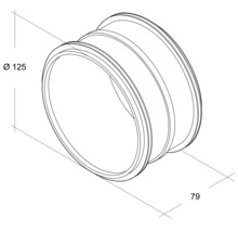 Rörmuff med måtten diameter 125 millimeter och längd 79 millimeter