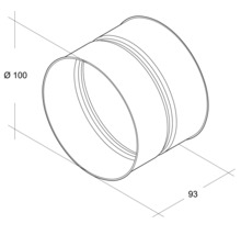 Rörkoppling med en diameter på 100 millimeter och en längd på 93 millimeter.