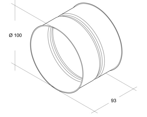 Rörkoppling med en diameter på 100 millimeter och en längd på 93 millimeter.