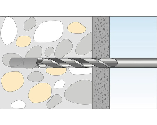 Illustration av en borr som borrar genom betong