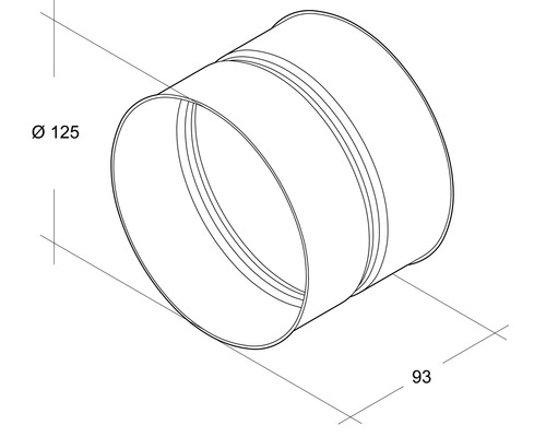 Röranslutning med en diameter på 125 millimeter och en längd på 93 millimeter.