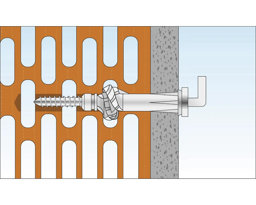 Illustration av en pluggfästning i perforerat tegelmurverk