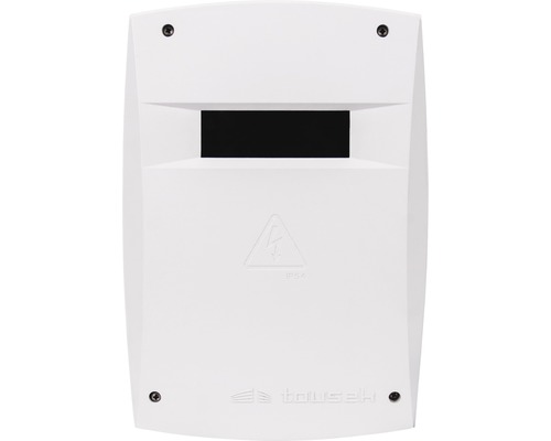 Tousek logotyp. Varningsskylt: varning för farlig elektrisk spänning. Kapslingsklass IP54: skydd mot damm och stänkvatten.