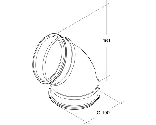 Avloppsrörkrök med en diameter på 100 mm och en höjd på 161 mm