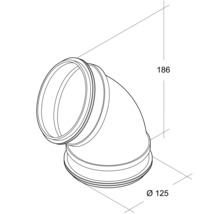 Rörböj med en diameter på 125 mm och en höjd på 186 mm