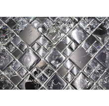 Mosaikplatta med kvadratiska element av glas och sten