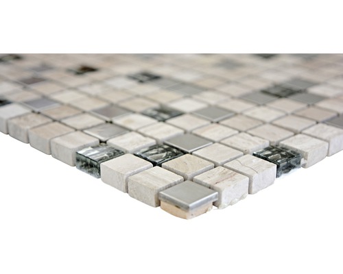 Mosaikplatta av natursten och glas