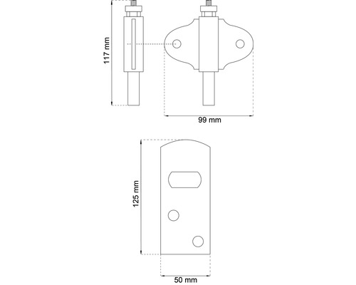 Teknisk ritning av en dörrstopp med mått