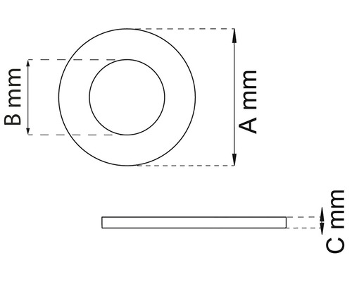 Teknisk ritning av en bricka med mått i millimeter