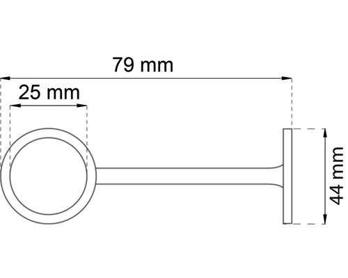 Teknisk ritning av ett gardinstångsfäste med mått