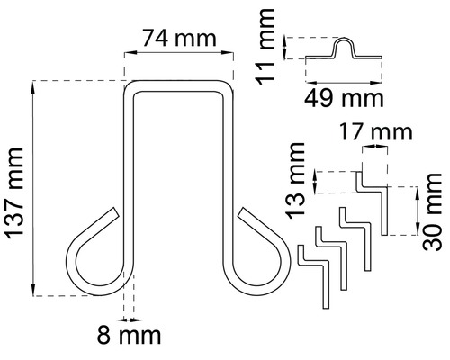 Teknisk ritning av en trådkrok med dimensioner
