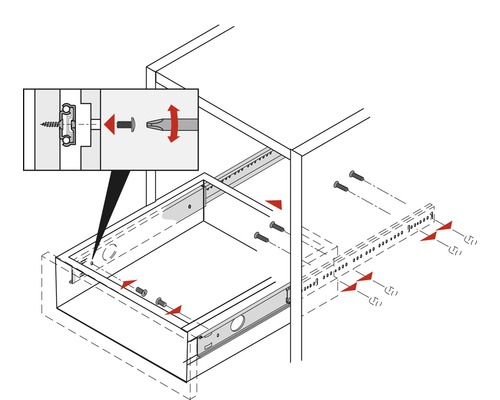 Illustration av montering av en låda med skruvar