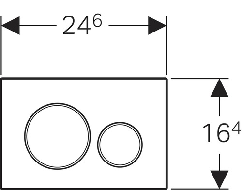 Mått på en manöverpanel för en toalett: Bredd 24,6 cm, höjd 16,4 cm