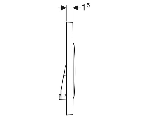 Teknisk ritning av en manöverpanel för ett toalettspolsystem med måttangivelser