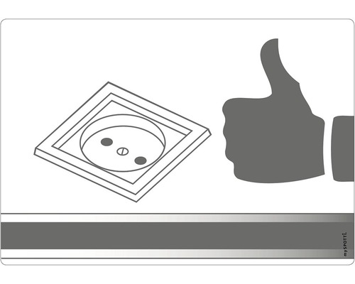 Symbol för eluttag med tummen upp