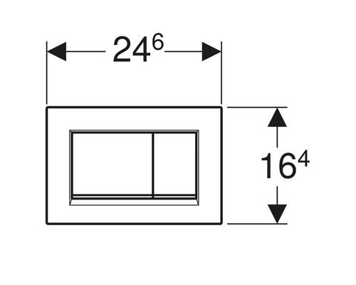 Mått på manöverpanelen för toalettspolning: 246 mm bred och 164 mm hög