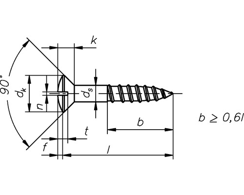 Teknisk ritning av en skruv med dimensioner