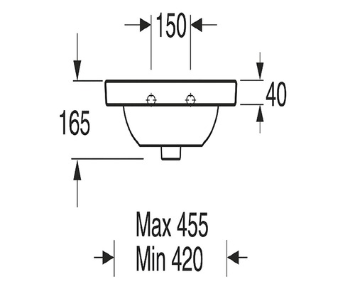 Teknisk ritning av ett tvättställ med dimensioner