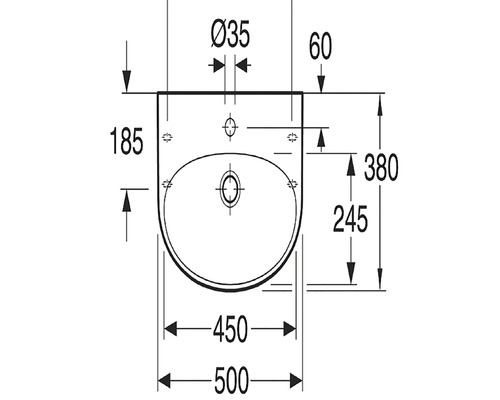 Teknisk ritning av ett handfat med dimensioner
