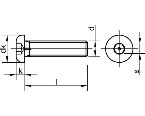 Teknisk ritning av en cylindrisk skruv med insexkant