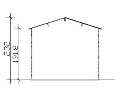 Skiss av en byggnads vy med dimensioner