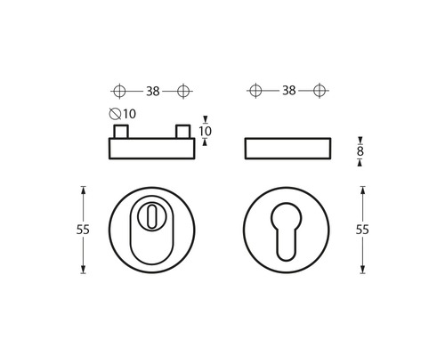 Teknisk ritning av dörrhandtag med måttangivelser