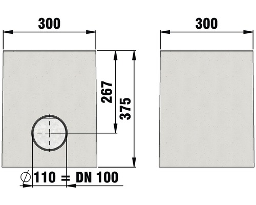Teknisk ritning av betongelement med dimensioner