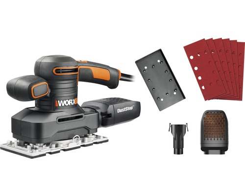 Worx excenterslipmaskin med sandpapper, slipplatta och dammutsug